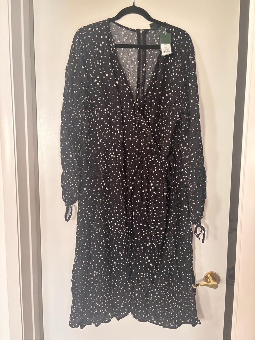 wild fable Black Star-Print Long Sleeve Wrap Dress